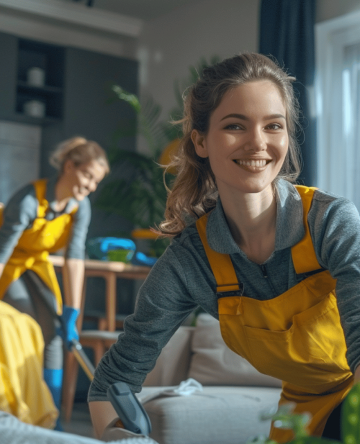 two professional cleaners cleaning a house